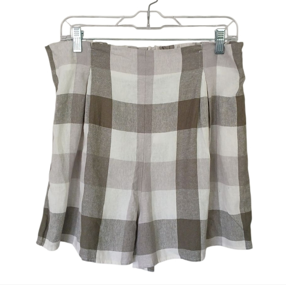 Versona NWT Checkered Plaid Linen Blend High Rise Pull On Shorts Size Large